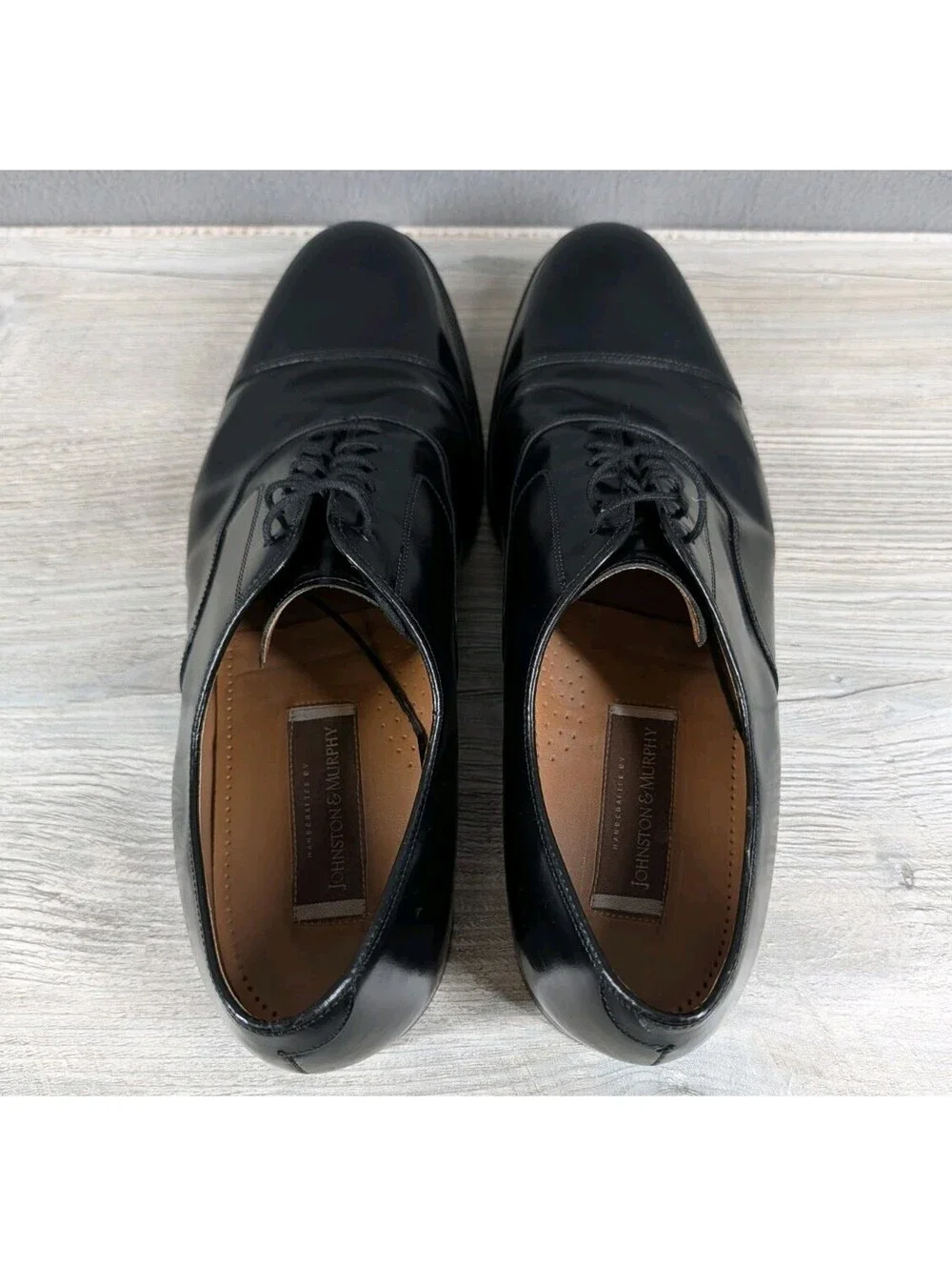 Johnston Murphy Mens 13D Black Leather Cap Toe Oxford Dress Shoes Handcrafted